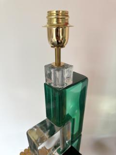 Contemporary Pair of Lamps Green Cubic Murano Glass and Brass Italy - 2950240