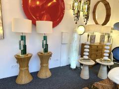 Contemporary Pair of Lamps Green Cubic Murano Glass and Brass Italy - 2950244