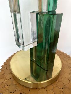 Contemporary Pair of Lamps Green Cubic Murano Glass and Brass Italy - 2950249