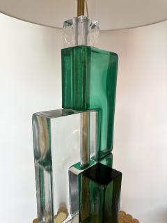 Contemporary Pair of Lamps Green Cubic Murano Glass and Brass Italy - 2950251