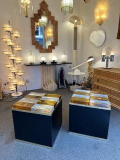 Contemporary Pair of Lighting Murano Glass Brass Side Tables Italy - 3981647