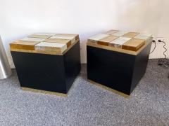 Contemporary Pair of Lightning Murano Glass Brass Side Tables Italy - 2710501