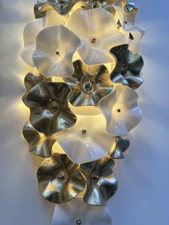 Contemporary Pair of Murano Glass Flowers and Brass Sconces Italy - 1846697