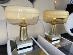 Contemporary Pair of Murano Glass and Brass Lamps Italy - 2198823