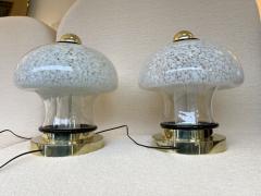 Contemporary Pair of Murano Glass and Brass Mushroom Lamps Italy - 2301600
