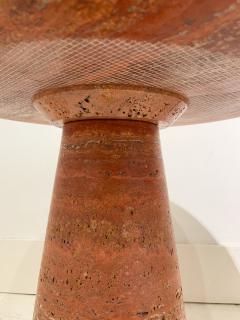 Contemporary Pair of Red Travertine Side Tables - 2499653