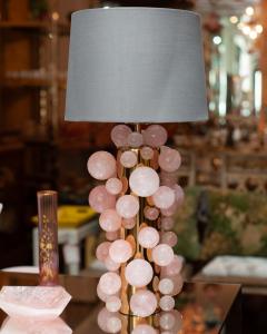 Contemporary Pair of Rose Quartz Spheres Lamps with Grey Silk Shades - 3725727