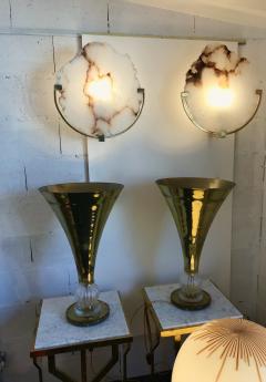 Contemporary Pair of Sconces Alabaster and Brass Italy - 797213