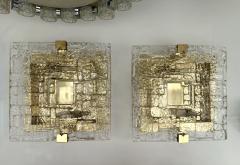 Contemporary Pair of Sconces Brass and Murano Glass Textured Blade Italy - 3651717