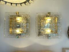 Contemporary Pair of Sconces Brass and Murano Glass Textured Blade Italy - 3651718