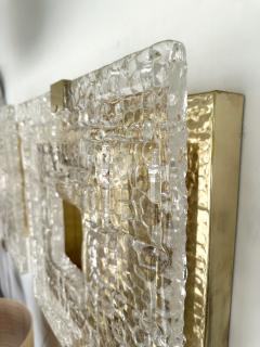 Contemporary Pair of Sconces Brass and Murano Glass Textured Blade Italy - 3651722