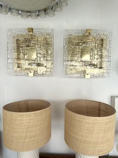 Contemporary Pair of Sconces Brass and Murano Glass Textured Blade Italy - 3651723