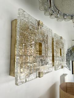 Contemporary Pair of Sconces Brass and Murano Glass Textured Blade Italy - 3651724