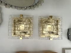 Contemporary Pair of Sconces Brass and Murano Glass Textured Blade Italy - 3651728