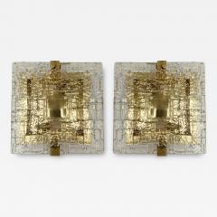 Contemporary Pair of Sconces Brass and Murano Glass Textured Blade Italy - 3653065