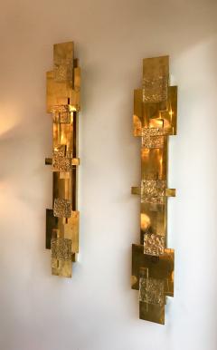 Contemporary Pair of Sconces Geometrical Brass Murano Glass Italy - 522518