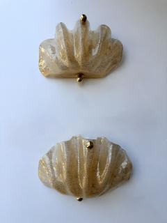 Contemporary Pair of Shell Gold Leaf Murano Glass and Brass Sconces Italy - 4102159