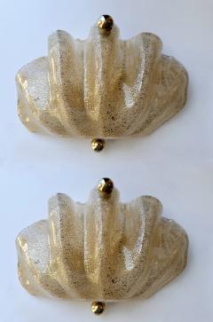 Contemporary Pair of Shell Gold Leaf Murano Glass and Brass Sconces Italy - 4102160