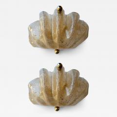 Contemporary Pair of Shell Gold Leaf Murano Glass and Brass Sconces Italy - 4102326