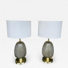 Contemporary Pair of Silver Gold Pineapple Murano Glass and Brass Lamps Italy - 2200602