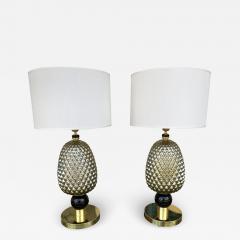 Contemporary Pair of Silver Gold Pineapple Murano Glass and Brass Lamps Italy - 2222123