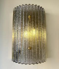 Contemporary Pair of Silver Gray Granita Murano Glass and Brass Sconces Italy - 4100048