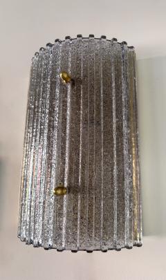 Contemporary Pair of Silver Gray Granita Murano Glass and Brass Sconces Italy - 4100052