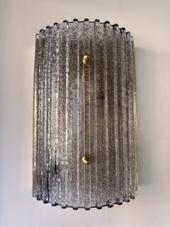 Contemporary Pair of Silver Gray Granita Murano Glass and Brass Sconces Italy - 4100057