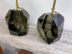 Contemporary Pair of Stone Diamond Murano Glass and Brass Lamps Italy - 2776079