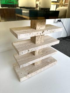 Contemporary Pair of Travertine Blade Lamps and Brass Shades Italy - 3308755