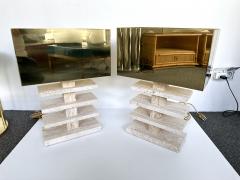 Contemporary Pair of Travertine Blade Lamps and Brass Shades Italy - 3308759