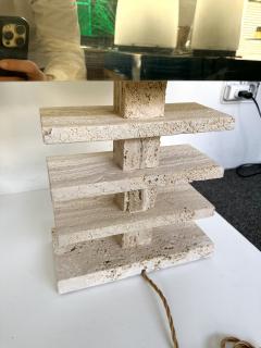 Contemporary Pair of Travertine Blade Lamps and Brass Shades Italy - 3308762