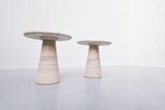Contemporary Pair of Travertine Side Tables - 2550720