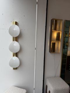 Contemporary Pair of White Murano Glass and Brass Sconces Italy - 4606290