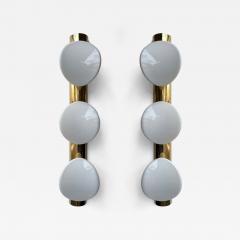 Contemporary Pair of White Murano Glass and Brass Sconces Italy - 4606299