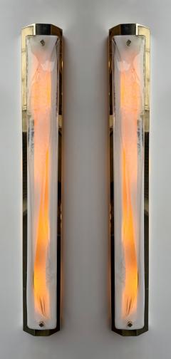 Contemporary Pair of White Pennellate Murano Glass and Brass Sconces Italy - 4495781