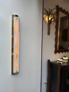 Contemporary Pair of White Pennellate Murano Glass and Brass Sconces Italy - 4495783