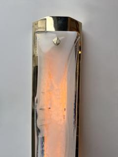 Contemporary Pair of White Pennellate Murano Glass and Brass Sconces Italy - 4495784