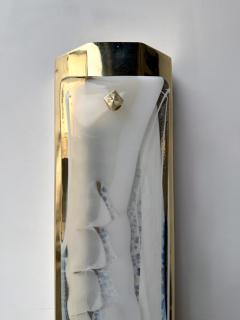 Contemporary Pair of White Pennellate Murano Glass and Brass Sconces Italy - 4495786