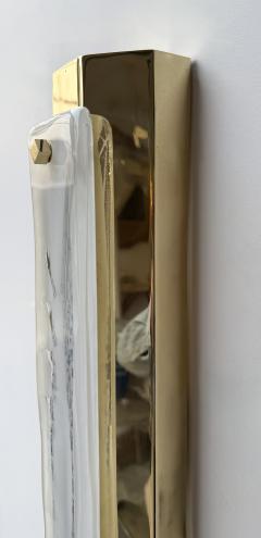 Contemporary Pair of White Pennellate Murano Glass and Brass Sconces Italy - 4495788