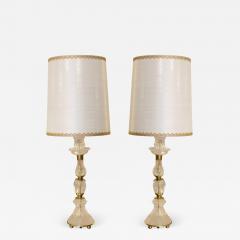 Contemporary Pair of White Rock Crystal and Bronze Lamps with Custom Silk Shades - 2250180