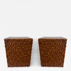 Contemporary Pair of Wood Marquetry Cube Bedside Tables Italy - 4559787