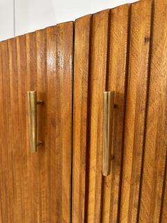 Contemporary Pair of Wood Pliss Brass Mirror Buffets Cabinets Italy - 3264172