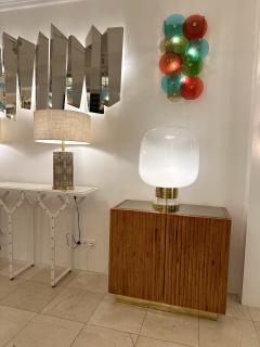 Contemporary Pair of Wood Pliss Brass Mirror Buffets Cabinets Italy - 3264175