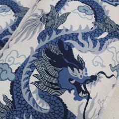 Contemporary Pillow Pair in Cotton and Blue Dragon Print - 3648730