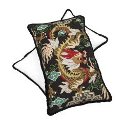 Contemporary Pillow Pair in Cotton and Dragon Print - 3648738