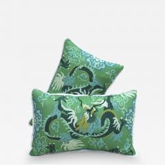 Contemporary Pillow Pair in Cotton and Green Dragon Print - 3650243