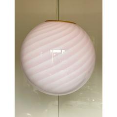 Contemporary Pink Swirl and Milky White Sphere Pendant in Murano Glass - 4302730
