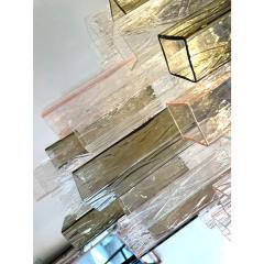 Contemporary Pink and Fum Squared Bark Murano Glass Chandelier - 4303385