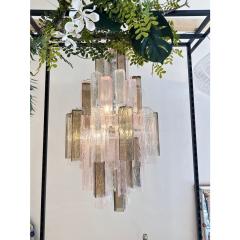 Contemporary Pink and Fum Squared Bark Murano Glass Chandelier - 4303395